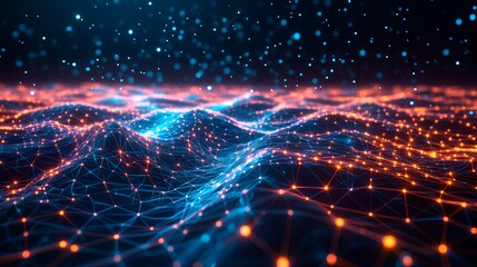Obraz premium Abstract Digital Landscape: Network Connections and Data Flow