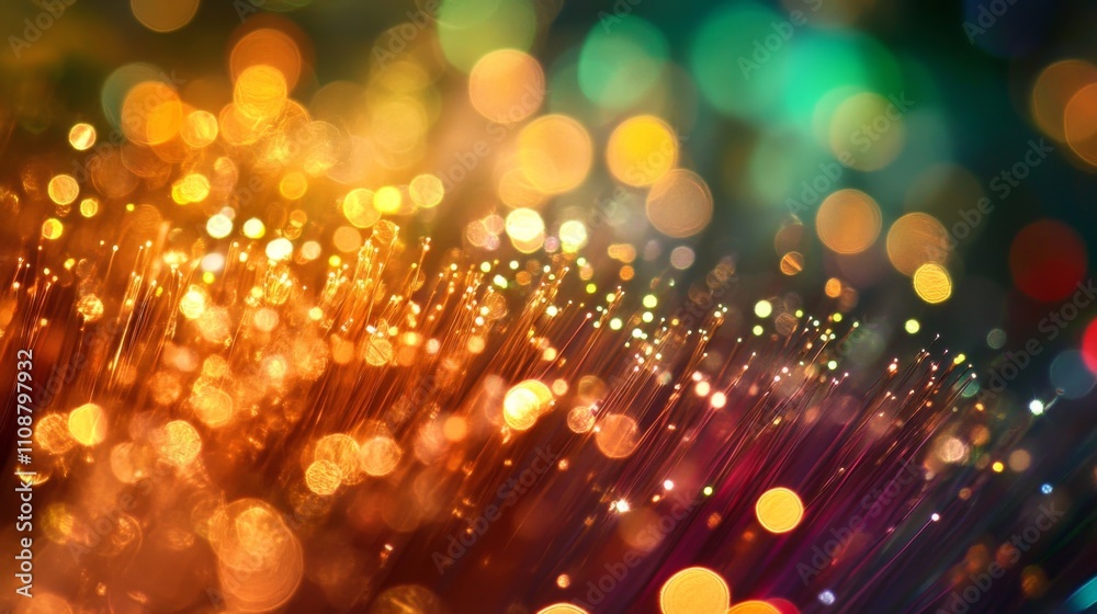 Sticker close-up view of glowing fiber optic threads showcasing futuristic technology background with vibran