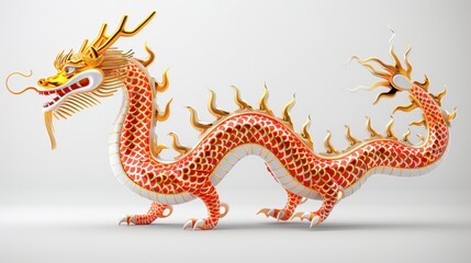 Fototapeta premium Red and gold dragon illustration, isolate on white background, symbolic for Chinese New Year,