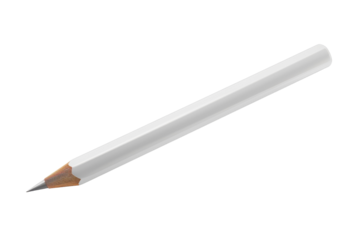 Simple white pencil lying horizontally on a flat surface with a sharpened tip, ready for writing or drawing