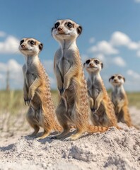 Meerkats Standing on Mound Scanning Horizon