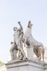 Obraz premium Rome, Italy - April 11, 2024: Rome, Italy - April 11, 2024: Quirinale Square with tourists strolling through the streets in Rome, Italy