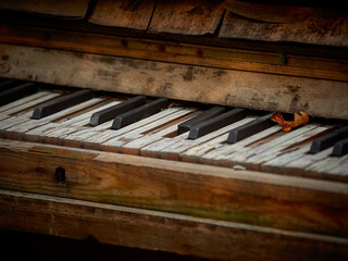 Old Vintage Broken Piano. Sad Look of a Battered Piano