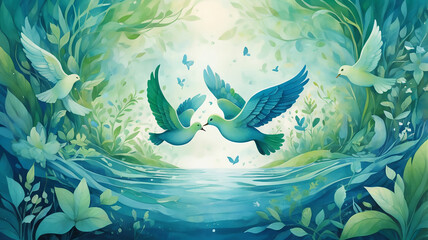 A soft, calming background of blue and green tones, representing peace and acceptance for those with autism.