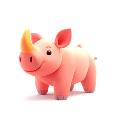 Fototapeta premium Cute pink rhino cartoon render.