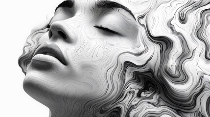 Fototapeta premium Monochrome face dissolving into vibrant swirling patterns of surreal abstract imagery showcasing duality