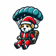Dog Santa Christmas paragliding vector illustration 