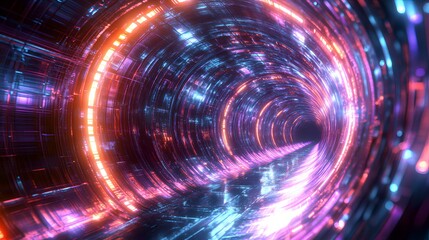 Obraz premium Neon Lights Tunnel: A Futuristic Digital Journey