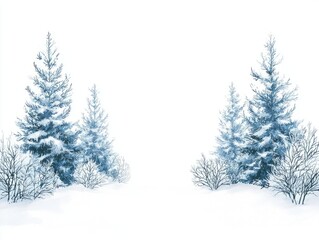 Obraz premium Enchanting Watercolor Winter Wonderland - Snow-Covered Trees and Festive Christmas Scene on Isolated Background
