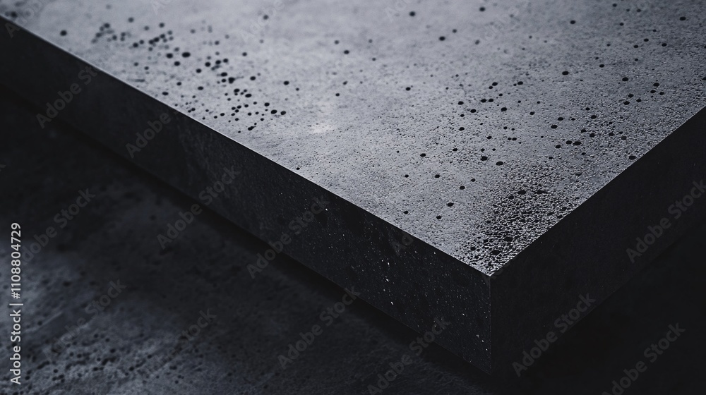 Aufkleber Dark concrete cube resting on a similar surface creating a minimalist composition