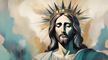 Obraz premium Abstract paint art portrait of Jesus Christ face wearing king's crown