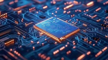 Obraz premium AI Semiconductor or Chip with Thin Line Circuit on Technology