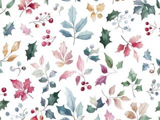 Obraz premium Festive Whimsy - Intricate Watercolor Christmas Fabric Patterns on Isolated White Background with Vibrant Colors, Ultra-Detailed Illustrations for Holiday Creativity