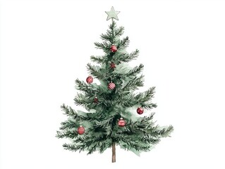 Fototapeta premium Festive Watercolor Christmas Tree with Handmade Decorations | Cozy Holiday Artwork on White Background