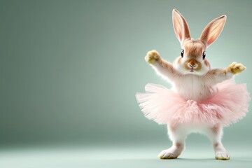 Obraz premium Adorable Ballerina Bunny - Whimsical bunny in pink tutu, symbolizes grace, cuteness, Easter, dance, and spring.