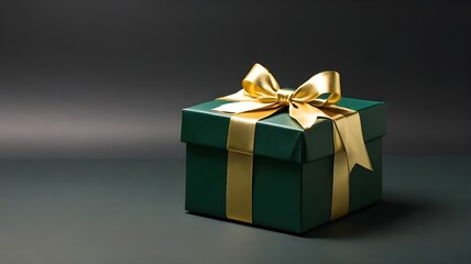 Fototapeta premium Horizontal banner with luxury designed gift box with ribbon bow isolated on black background with copy space. Christmas present collection from Secret Santa. Keep secret. Shush hissing hush concept