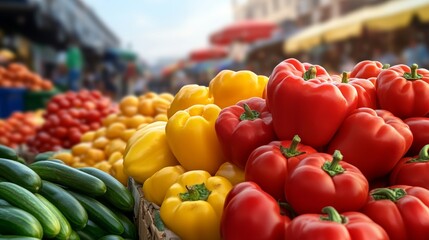 Colorful mix of fresh peppers, a vibrant display of nature's bounty in red, green, yellow, and orange