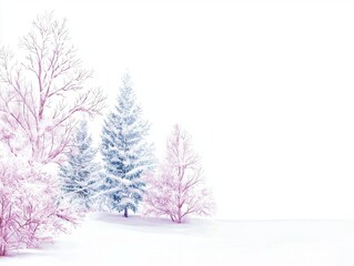 Fototapeta premium Winter Wonderland Watercolor Illustration with Intricate Trees and Christmas Elements on Isolated White Background, Capturing Serene Beauty of Christmas Season | Ultra-Detailed