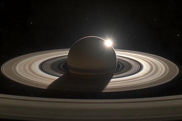 Fototapeta premium Saturn with rings in outer space surrounded by stars, astronomy and cosmic exploration of celestial objects in the universe