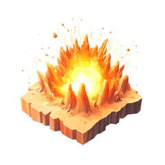 Fiery explosion on small landmass.
