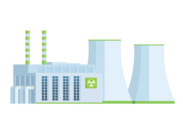 green nuclear power plant building flat design vector illustration © Lemonstocks