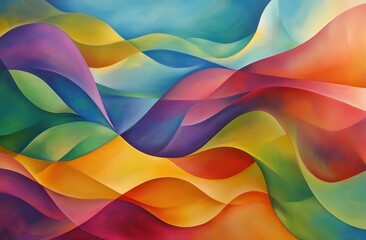 Obraz premium Vibrant Abstract Waves in Colorful Swirls of Blue, Green, Yellow, and Red Creating a Fluid and Dynamic Artistic Expression of Movement and Energy