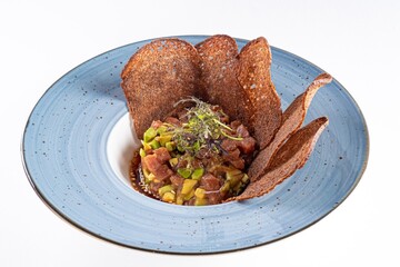Salad with Black Bread Toast Pieces