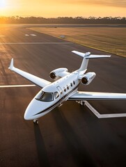 Fototapeta premium A private jet sits on the runway poised for takeoff sleek and modern against the backdrop of a clear sky