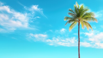 Fototapeta premium Tropical Palm Tree Summer Vacation Beach Paradise Blue Sky White Clouds