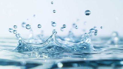 A D-style water splash with droplets in various sizes, floating against a transparent background.