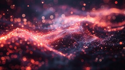 Obraz premium Abstract red and blue glowing particle wave background.