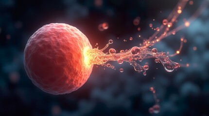  Generative AI fertilization of a ovum seen from the microscope, the miracle of life 