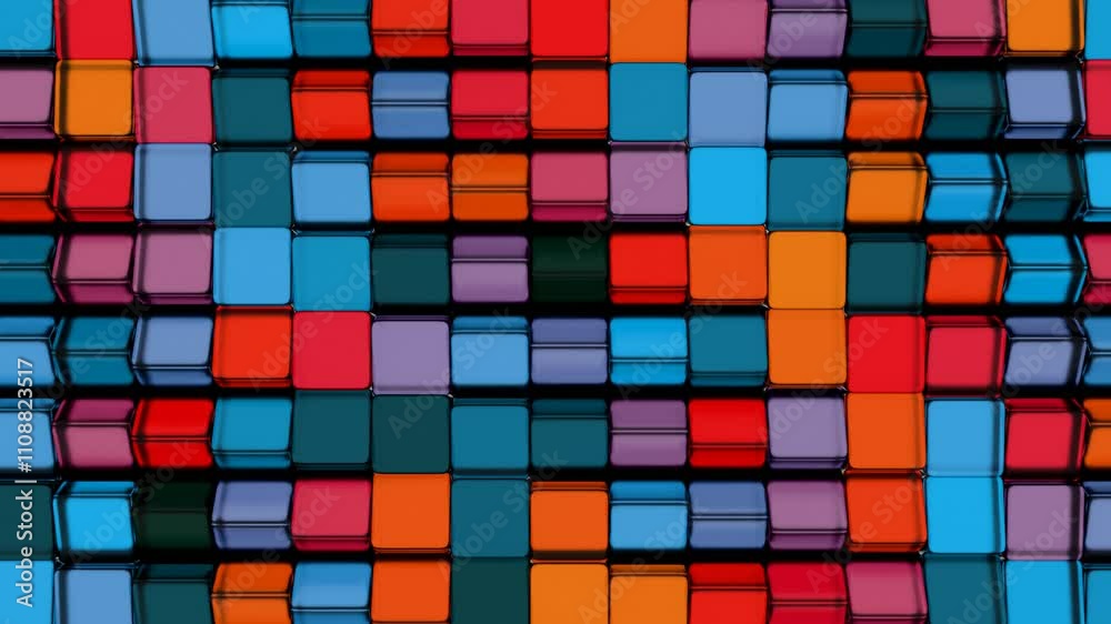 Aufkleber colorful 3d grid of reflective cubes in a patterned arrangement