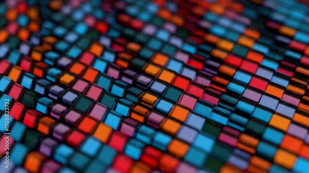 Poster Colorful 3D Grid of Reflective Cubes in a Patterned Arrangement