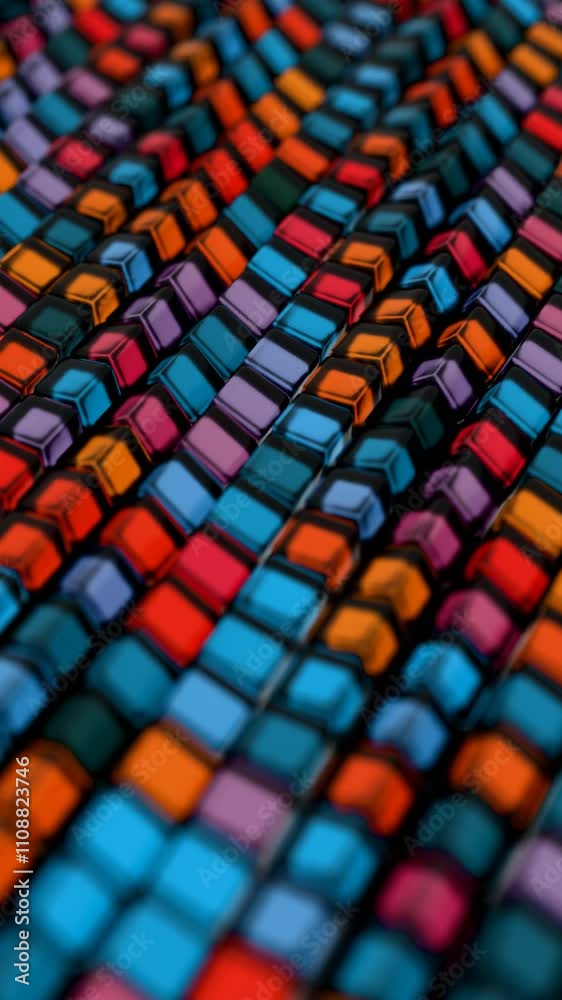 Poster Colorful 3D Grid of Reflective Cubes in a Patterned Arrangement