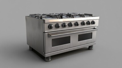 Obraz premium Stainless steel gas range with multiple burners and ovens