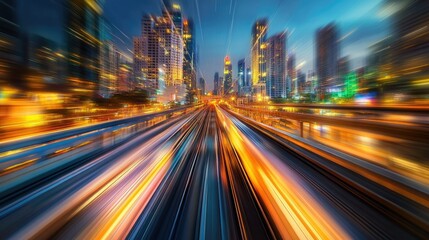 Fototapeta premium Dynamic Motion of Urban Train at Night
