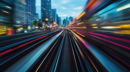 Fototapeta premium Dynamic View of MRT Pink Line Train in Urban Setting