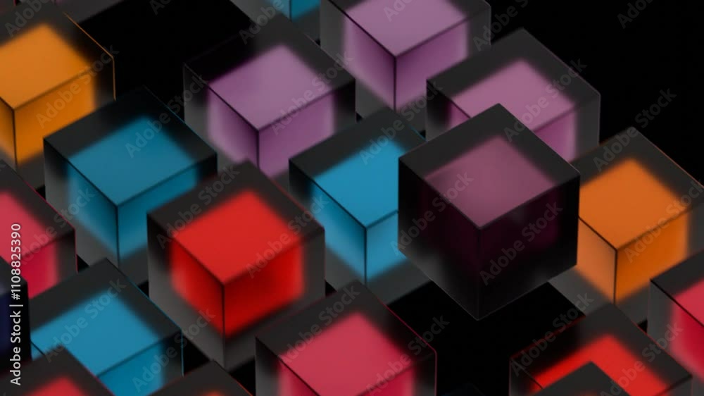 Poster abstract colorful cubes in a geometric pattern