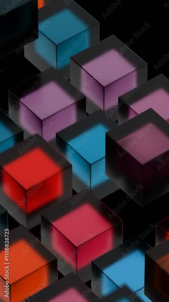Poster abstract colorful cubes in a geometric pattern