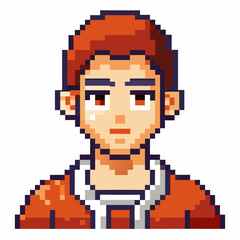 Fototapeta premium Pixel Art Portrait of a Young Man with Brown Hair and Red Jacket
