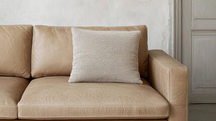 Textured Throw Pillow on Leather Sofa