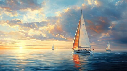 Fototapeta premium Serene Sailboat Scene During Peaceful Regatta Sunset