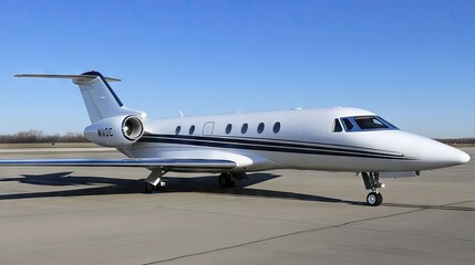 Naklejka premium Private Jet Stationary on Runway in Clear Skies