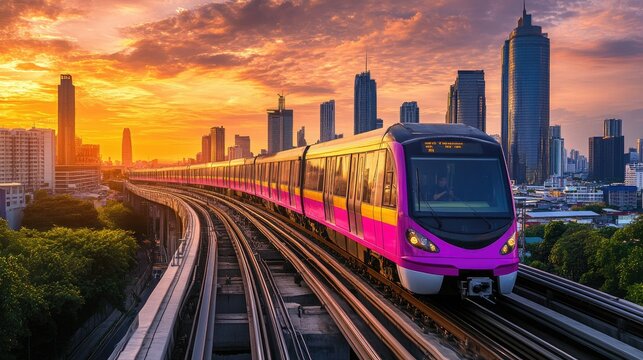 Serene Sunset Over MRT Pink Line in Cityscape