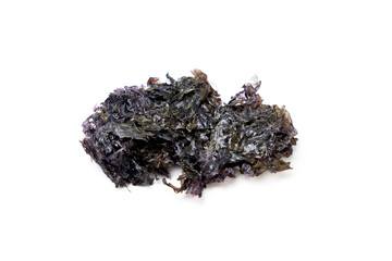 Dried seaweed isolated on white background. Dried seaweed for soup.