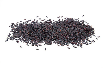 Riceberry scattered isolated on white background. Riceberry (Oryza sativa) is a dark purple glutinous rice that is aromatic, nutritious high.