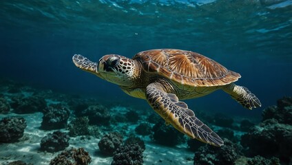 Fototapeta premium Sea turtle swimming in the ocean.