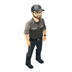 Fototapeta premium Isometric illustration of a man in workwear.
