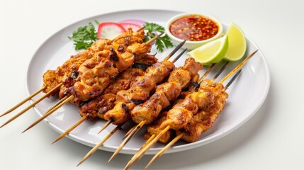 Fototapeta premium Grilled Chicken Skewers with Spicy Sauce